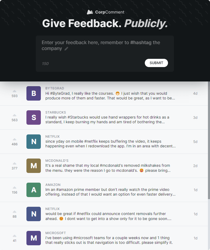CorpComment project